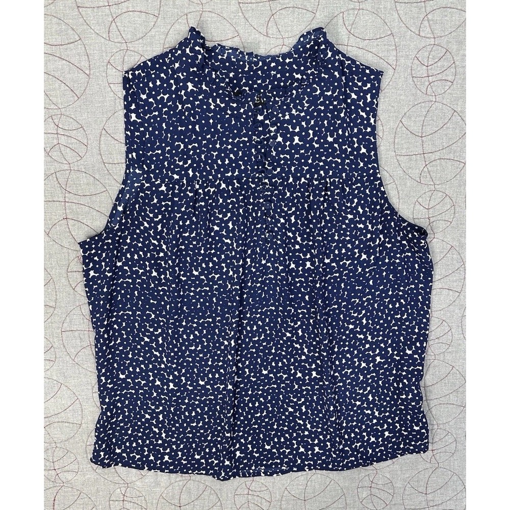 J.CREW Sleeveless‎ button-front ruffleneck popover in navy floral Women's Medium